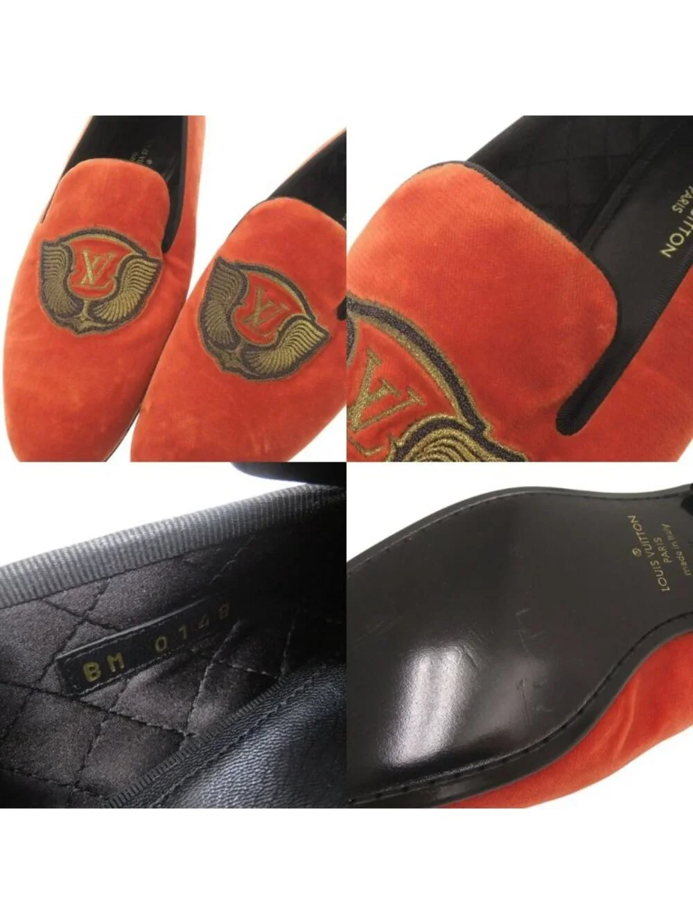 Louis Vuitton Auteuil Velour 6.5 Orange Loafers Opera Shoes Flat